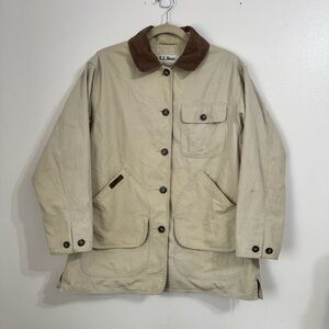 L.L. Bean Beige Petite Barn Coat Jacket with Brown Corduroy Collar
